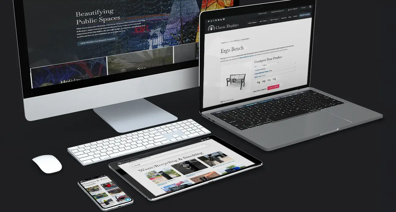 Classic Displays eCommerce pages on multiple devices